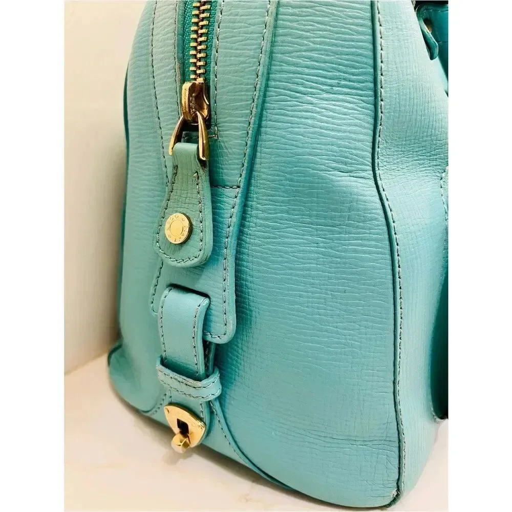 ✨ Jimmy Choo Vintage Turquoise Leather Satchel Top Handle Gold Hardware Bag